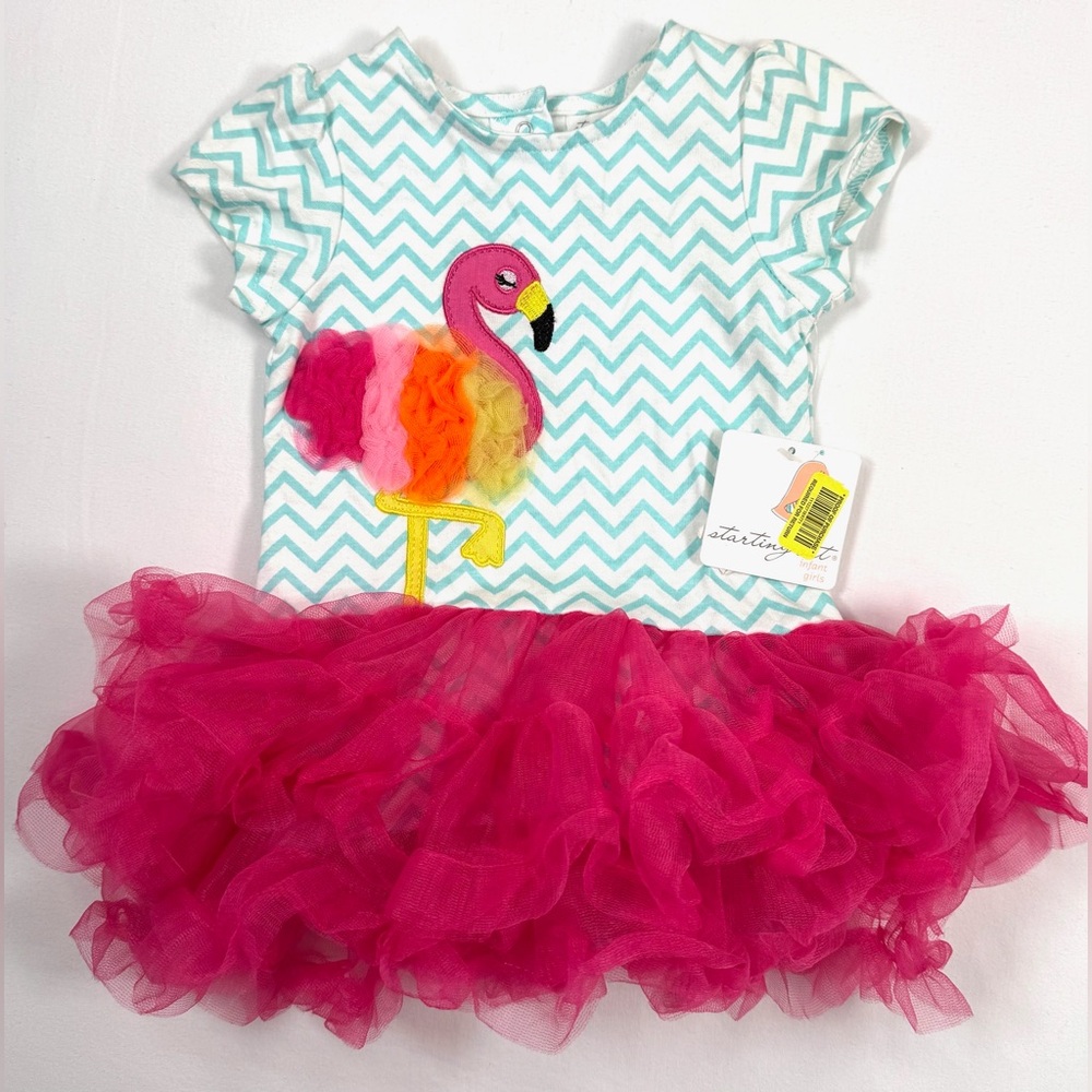 NWT STARTING OUT‎ Girls Flamingo Tutu Dress 18M Chevron Ruffle Summer Cute NEW